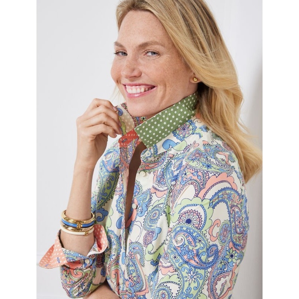 Talbots Button Down‎ Shirt 2X Splendid Paisley Polka Dot Paisley Contrast NWT